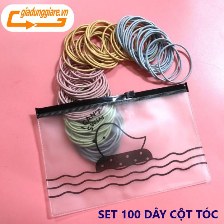 Set 100 Thun buộc tóc, dây cột tóc phong cách Hàn Quốc ( Mix Nhiều mầu )