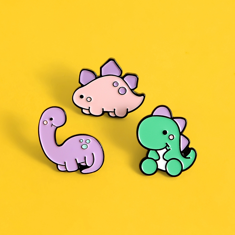Ghim cài áo QIHE JEWELRY màu hồng hình khủng long Stegosaurus Diplodocus tráng men cho bé/bạn bè