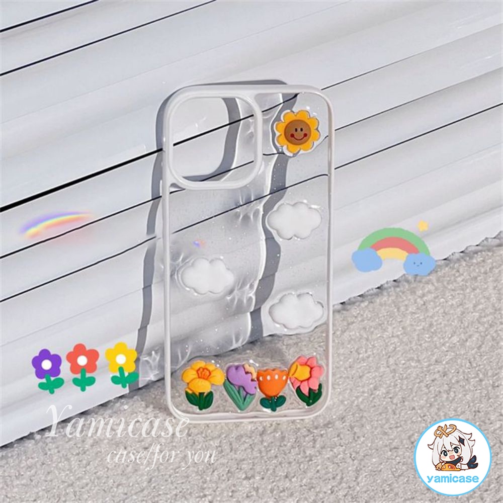Ốp Điện Thoại TPU Mềm Hình Hoa Hướng Dương Đám Mây Lấp Lánh Chống Trượt Cho IPhone 11 13 12 Pro Max 8 7 Plus X XR