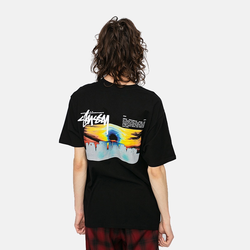 Áo thun tay ngắn cổ tròn dáng rộng in chữ stussy phong cách âu mỹ thời trang cho nam