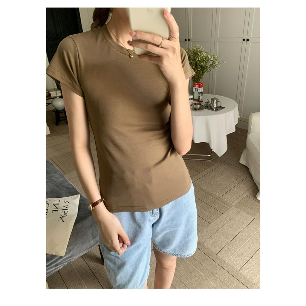 Áo Thun Tay Ngắn Cổ Tròn Dáng Ôm Thời Trang Cho Nữ 63894