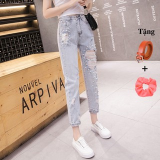 Quần Jean Rách Nữ QJ24 Màu Xanh Sáng Dáng Baggy Siêu Cá Tính