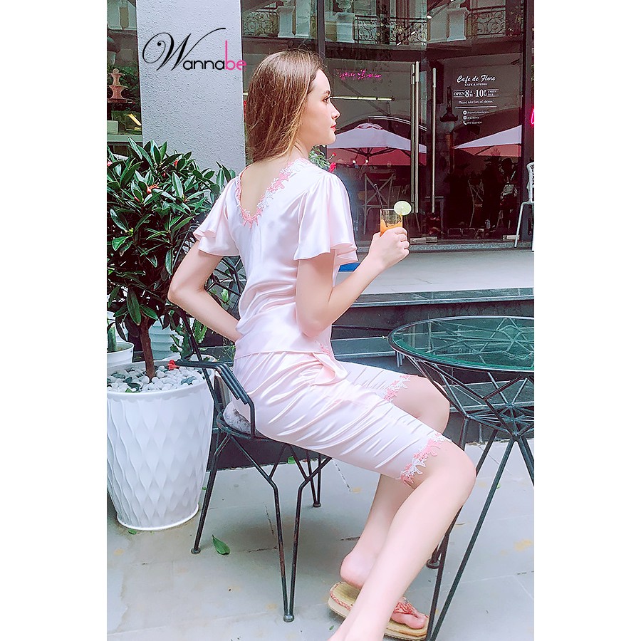Đồ bộ mặc nhà phi lụa Wannabe bộ lửng BLS08 tay áo cánh tiên nữ tính nhẹ nhàng