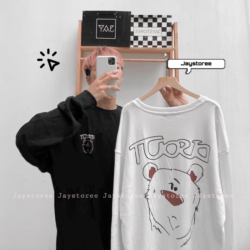 Áo Sweater Nỉ Bông Gấu HEY Form Rộng Ulzzang Unisex (Trắng/Đen) ❤️FREESHIP❤️ form nam nữ unisex ❤️ Jaystoree ❤️