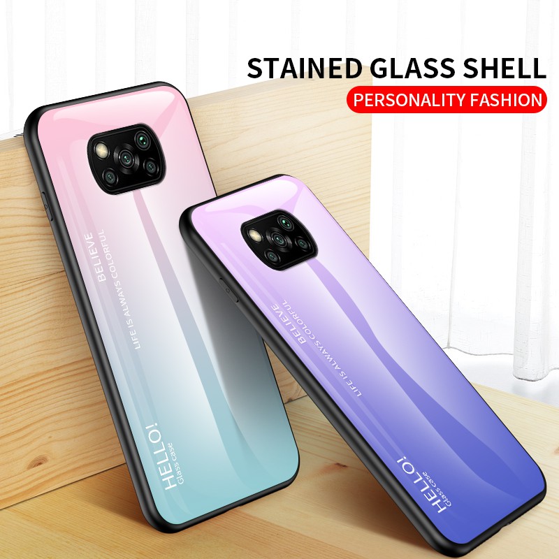 Ốp điện thoại kính cường lực chống sốc màu gradient cho Xiaomi Poco X3 NFC / X3 Pro / Poco X3 GT / Poco F3