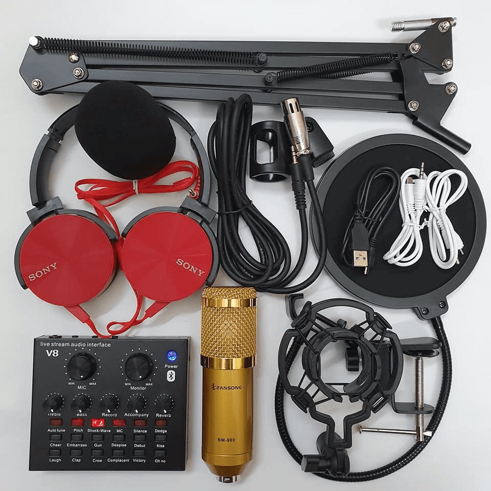 combo bộ míc thu âm livestream hát karaoke online ZANGSONG BM-900 CARD V8 tặng tai 450