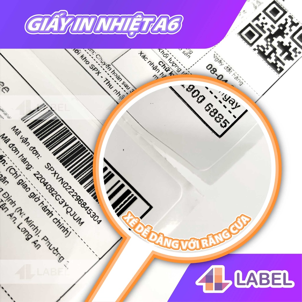 Giấy in đơn hàng TMDT A6 100x150 dạng tệp 500 tem loại dày đế 60gsm, nặng1100gram, loại mỏng đế 40gsm, nặng 900gram