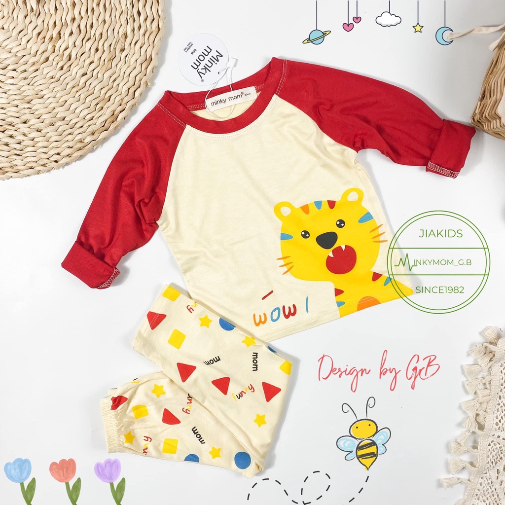 [Bé 7-27kg] Bộ dài tay thun lạnh in hình Minky Mom mềm mịn mát cho bé trai bé gái từ 7-27kg - HÀNG LOẠI 1