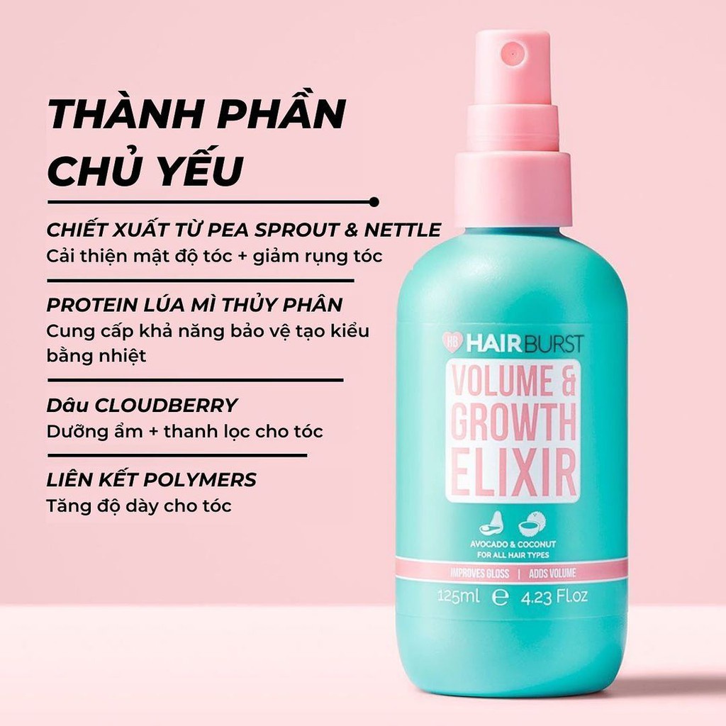 Bộ Đôi Xịt Tóc HairBurst và  Kẹo Dẻo Làm Phồng Kích Mọc Tóc HairBurst Chewable Hair Vitamins 60 Viên