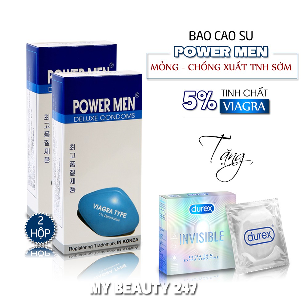 [Bộ Tứ] Bao Cao Su Power Men Viagra Type Cao Cấp Hàn Quốc. Bcs Siêu Mỏng Trơn Chống Xuất Tinh Sớm + Tặng Gel Bôi Trơn