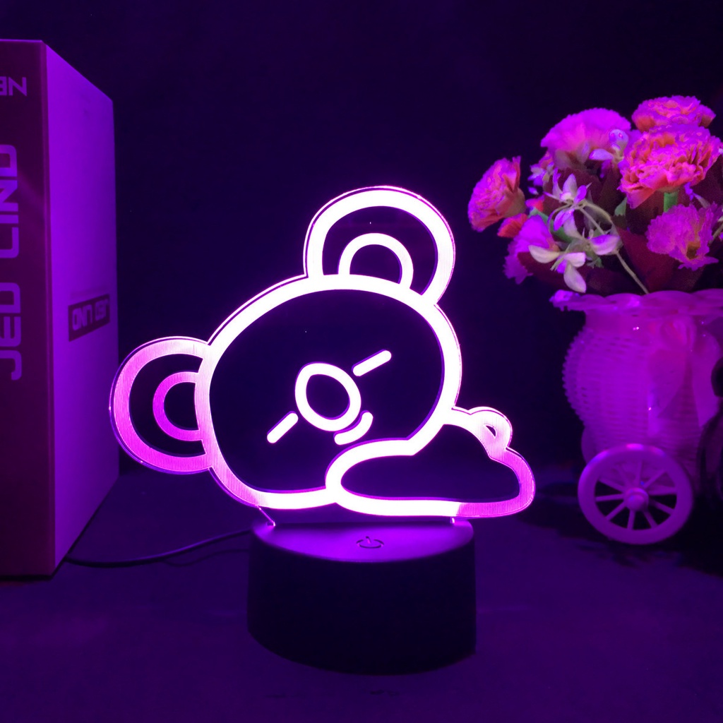 Đèn Ngủ LED Sạc USB Điều Khiển Từ Xa Họa Tiết Hoạt Hình BT21 BTS Trang Trí Nhà Cửa