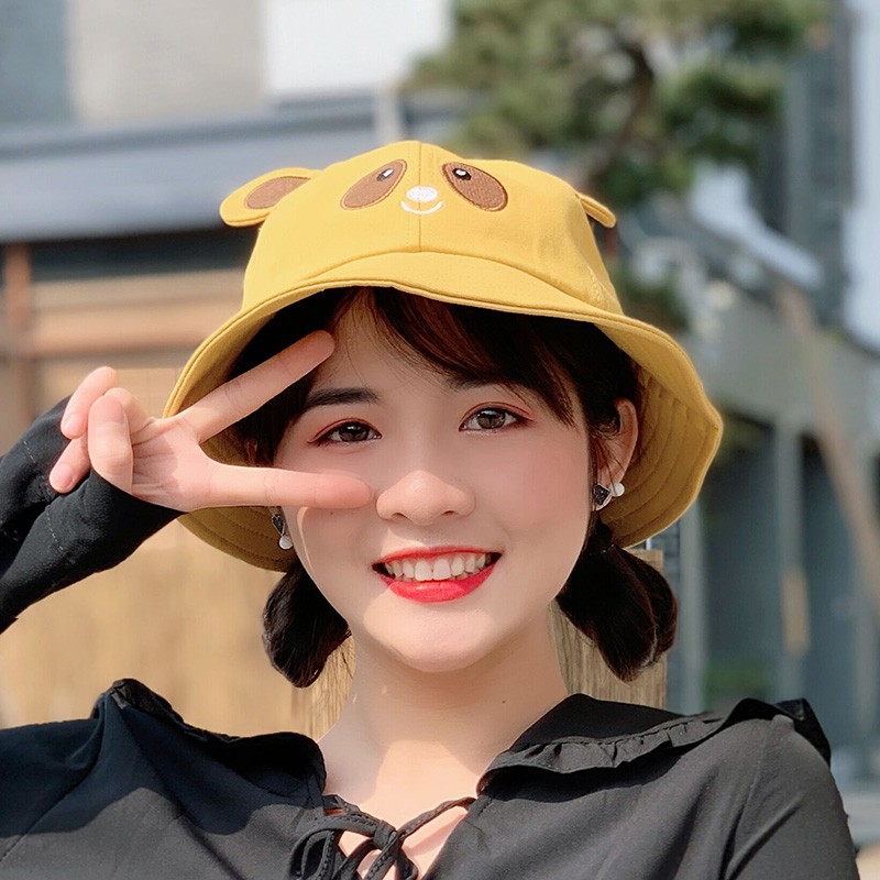 Mũ bèo vành rộng họa tiết hoạt hình tai gấu cho nữ sinh