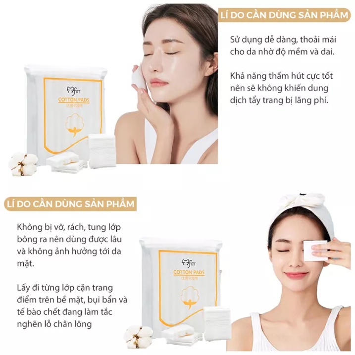 Bông Tẩy Trang 222 Miếng 3 Lớp 2 Mặt Chất Liệu Cotton Bông Tự Nhiên Túi -Tặng Mặt Nạ