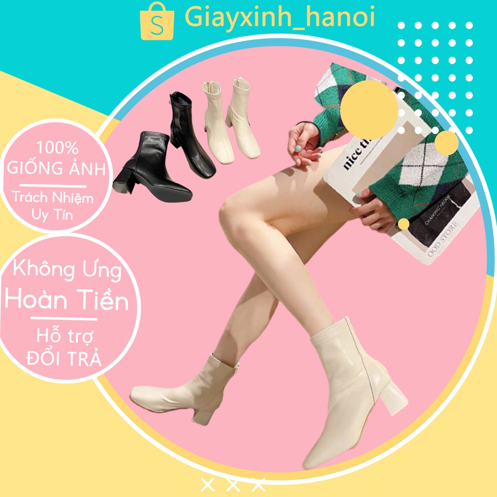 Giày bốt da mềm nữ cao cổ, Bốt nữ cổ lửng chất da có khoá sau, đế vuông lên dáng cực sang chảnh