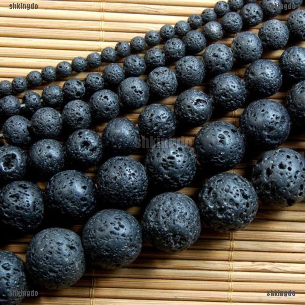 Vòng Tay Đá Núi Lửa Tự Nhiên 15Inch Màu Đen