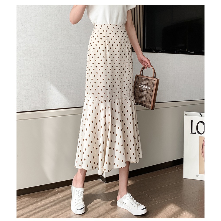 Chân Váy Đuôi Cá Dài Qua Gối Eo Cao Co Giãn Họa Tiết Chấm Bi Thời Trang Mùa Xuân Mới 2023