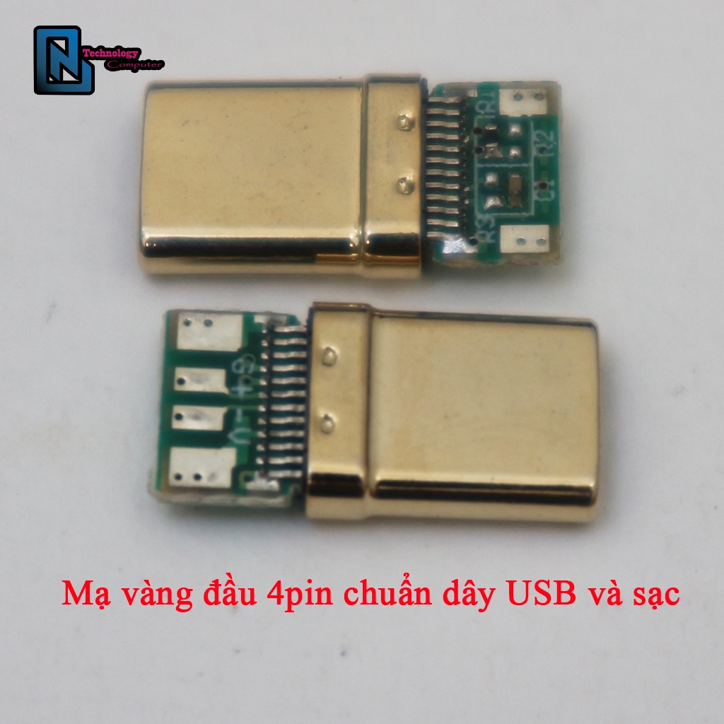 TYPE C Mạ Vàng Mạ Niken Đầu Đực Có Vỏ Bọc Cố Định Che Mạch Chuẩn 4 Pin Cho Dữ Liệu Và Sạc