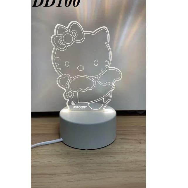 Đèn Led 3d Trong Suốt Hình Mèo Hello Kitty Với 3 Cánh