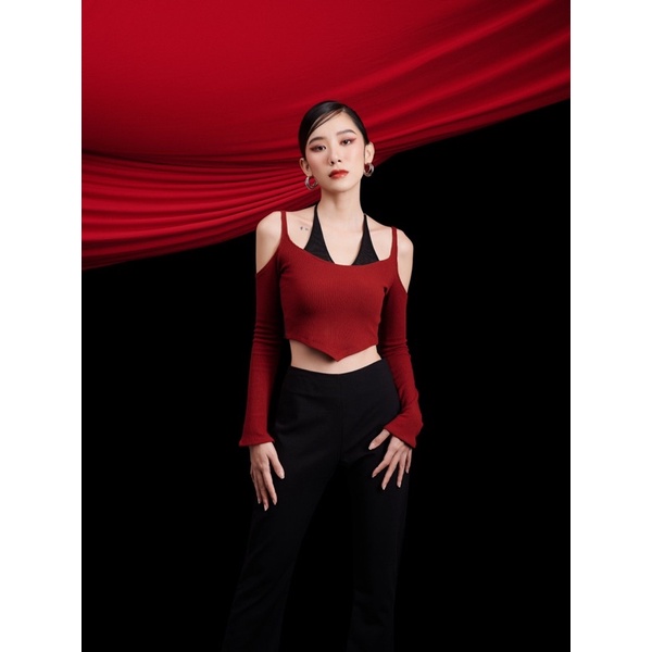 Áo Đỏ Phối Lưới Cổ