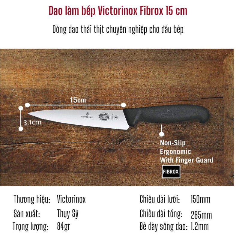 [THỤY SĨ] Dao Bếp Victorinox Fibrox 15cm Màu Đen - Dòng dao cho bếp chuyên nghiệp siêu sắc