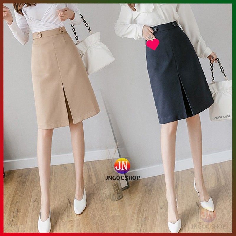 Chân váy chữ A dài xẻ trước công sở thanh lịch, Váy công sở chữ A dài midi Hàn Quốc | BigBuy360 - bigbuy360.vn