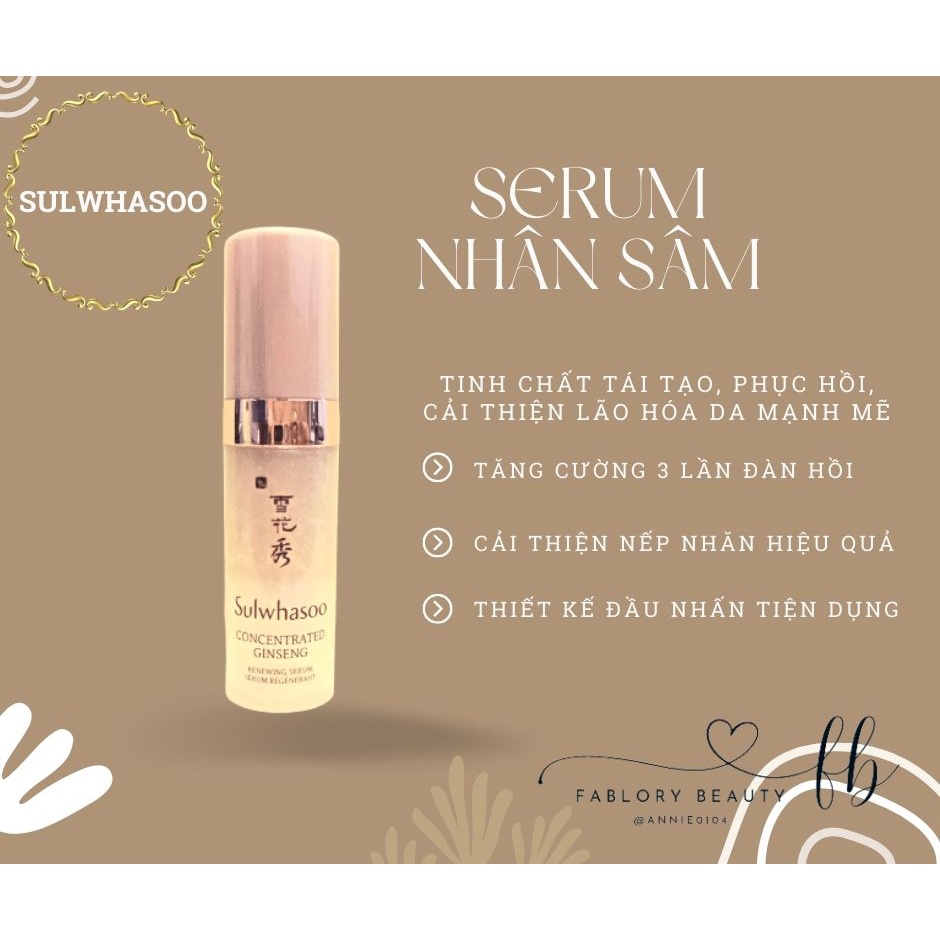 Serum nhân sâm SULWHASOO CONCENTRATED GINGSENG RENEWING SERUM 5ML, tinh chất dưỡng trẻ hóa da mạnh mẽ, giúp da săn chắc