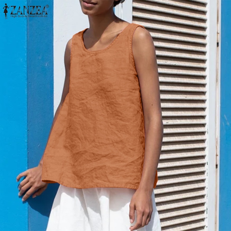 Áo Zanzea không tay bằng vải lanh cotton thoải mái cho nữ
