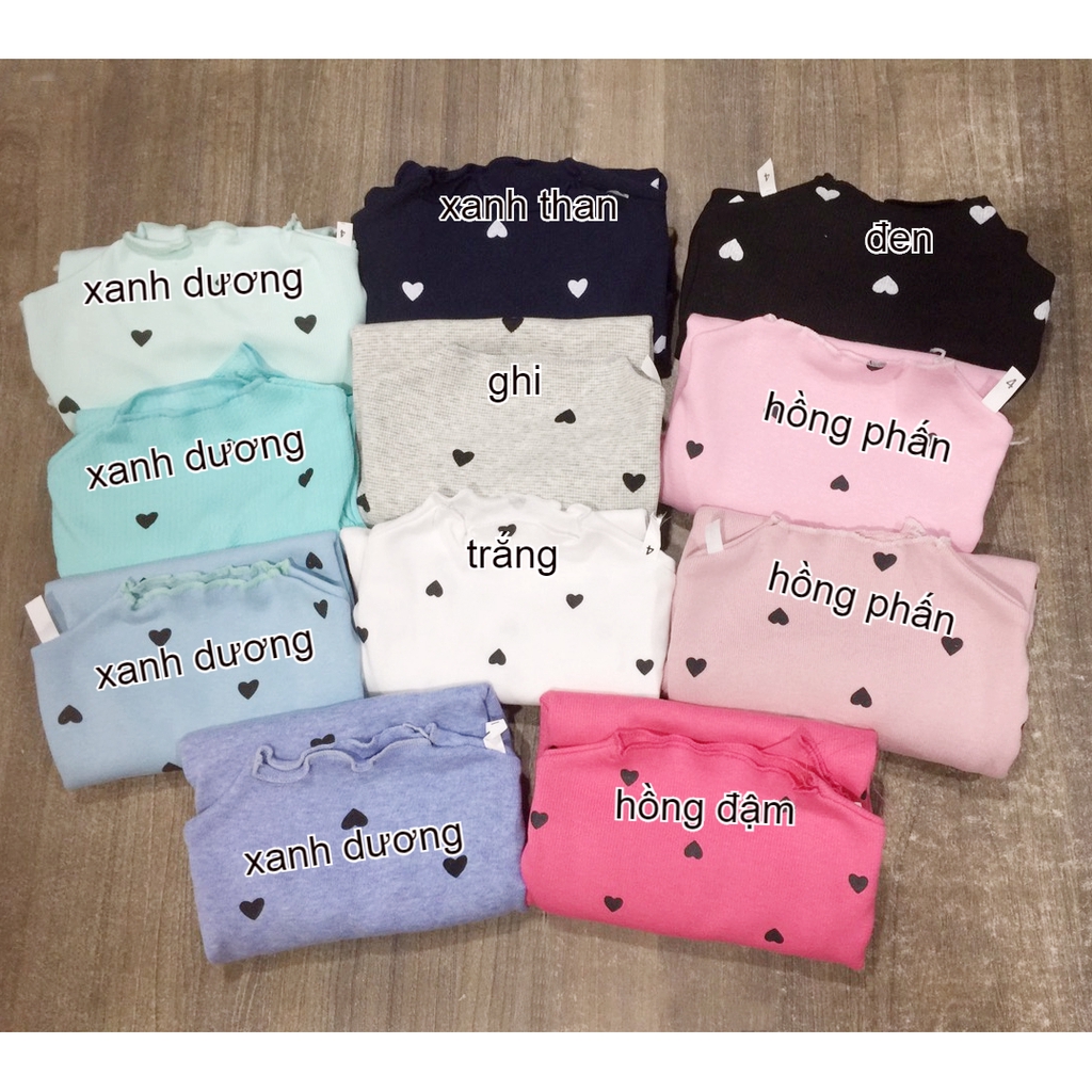 Áo dài tay cho bé gái chất cotton len hình Tim QATE139