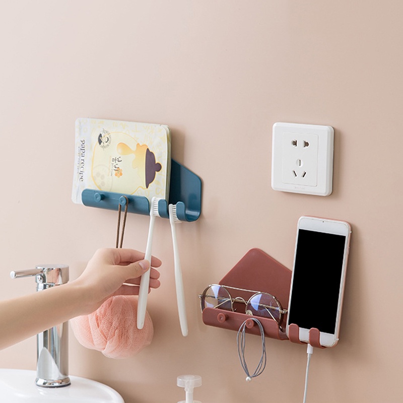 Giá Đỡ Điện Thoại Gắn Tường Kèm Móc Treo Đồ Tiện Dụng