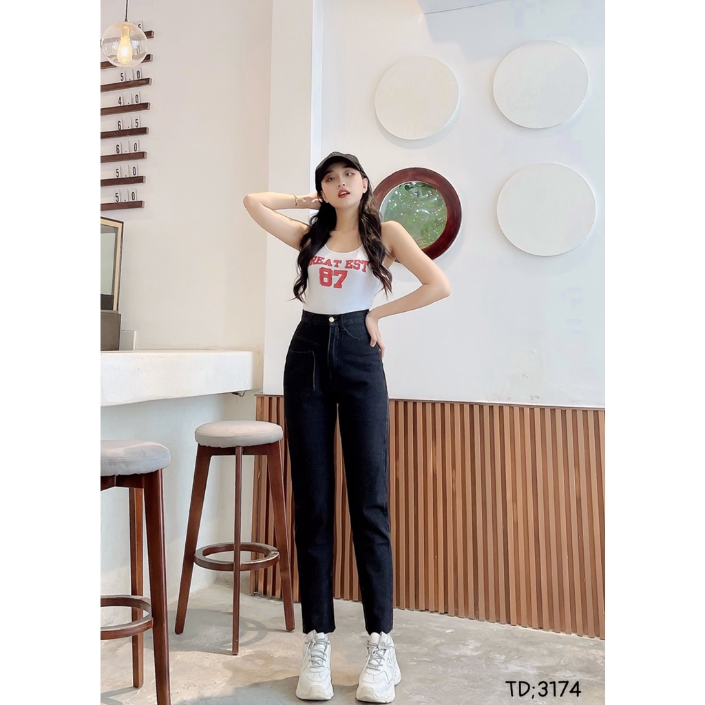 Quần baggy nữ cạp cao ống suông cắt lai cá tính phong cách Hàn quốc M Fashion 3174