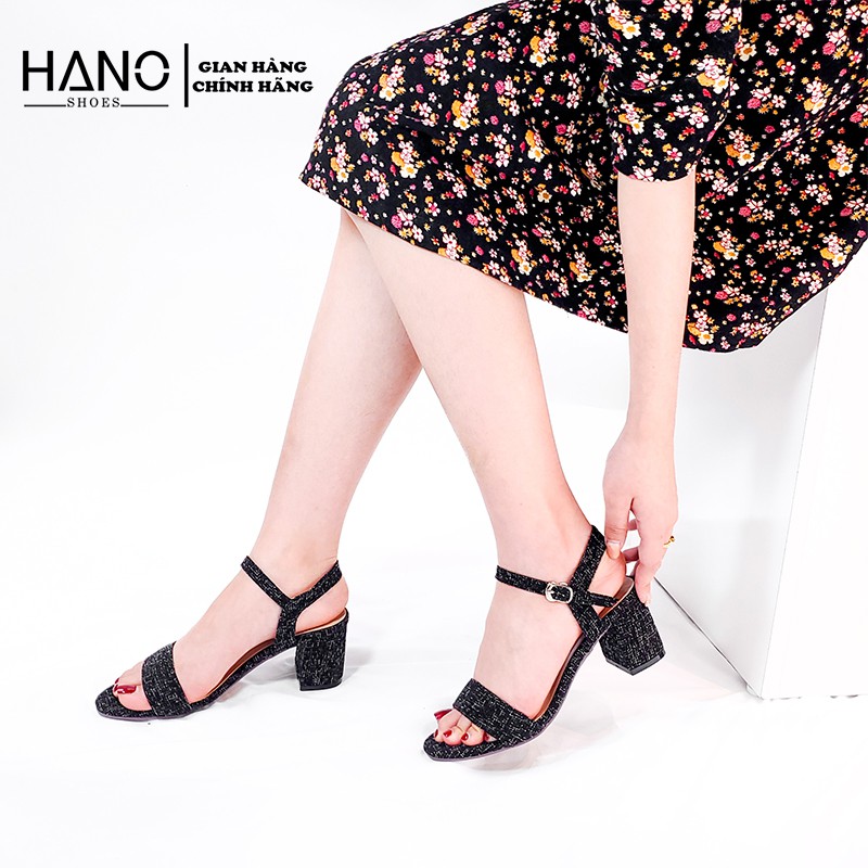 HANO - Sandal công sở nữ cao gót quai ngang 5p vải dạ da mềm SD0255