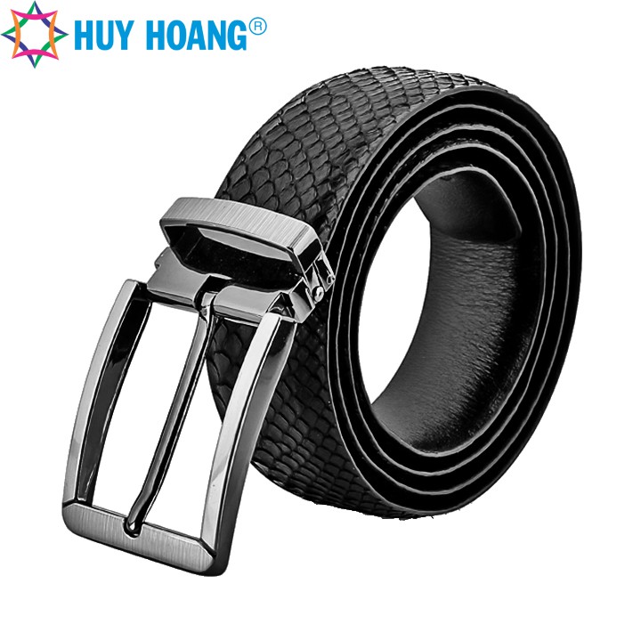 Dây nịt nam da trăn Huy Hoàng đầu kim màu đen-LS4307