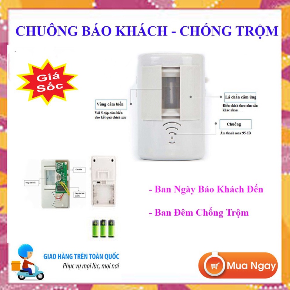 Chuông Báo Động Thông Minh .Ban Ngày Báo Khách Đến - Ban Đêm Chống Trộm Hiệu Qủa.Dễ Dàng Cài Đặt Và Sử Dụng.