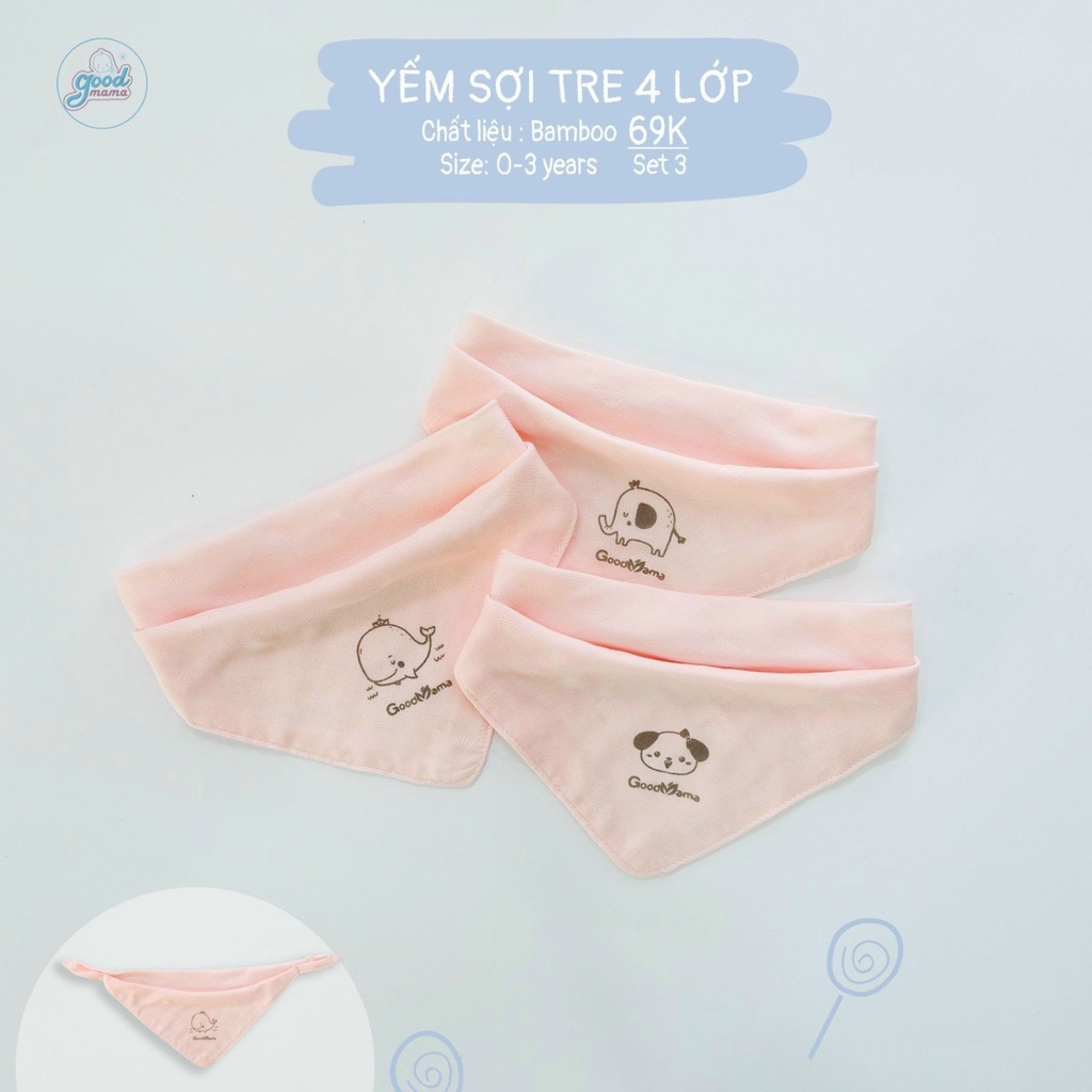 Yếm cho bé sơ sinh Goodmama vải sợi tre 4 lớp set gồm 3 chiếc