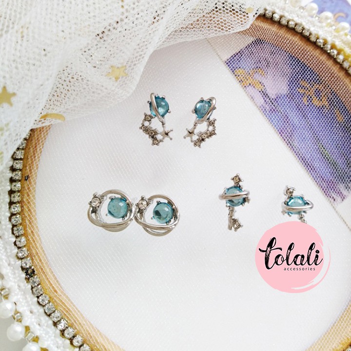 Khuyên KẸP và xỏ tai TINH CẦU VŨ TRỤ Blue Star Zircon ĐÁNG YÊU Hàn Quốc thời trang ngọt ngào - Bông tai nữ Đẹp KT008