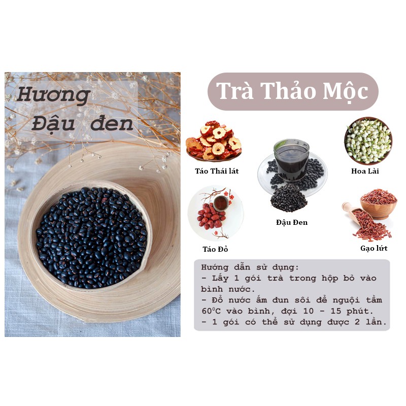 Set 30 gói Trà Đậu, Gạo Lứt - Hoa Nhài, Hoa Hồng Cao Cấp - Tặng bình thủy tinh 500ML - Danavietnam