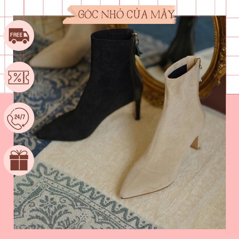 (HÀNG ORDER) Bốt cao cổ da lộn phối da phong cách retro thu đông 2021 GNCN