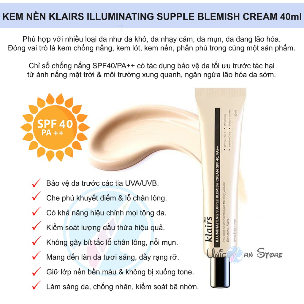 Kem Nền Nâng Tone Da và Kiểm Soát Bã Nhờn Klairs Illuminating Supple Blemish Cream 40ml | BigBuy360 - bigbuy360.vn