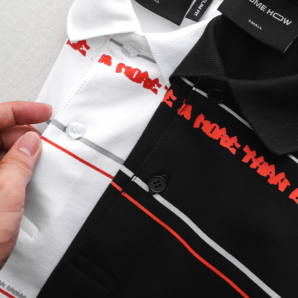 Áo Polo Nam Mini Letters Stripe BW , Chất Vải Cotton Dày Dặn , PL002895,SOMEHOW