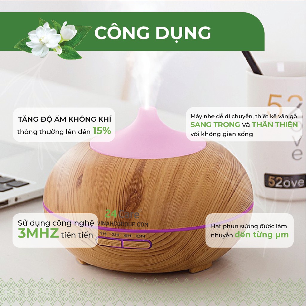 Máy khuếch tán tinh dầu 24Care hình bí ngô màu vàng công suất 10W dung tích 500ml có chế độ hẹn giờ