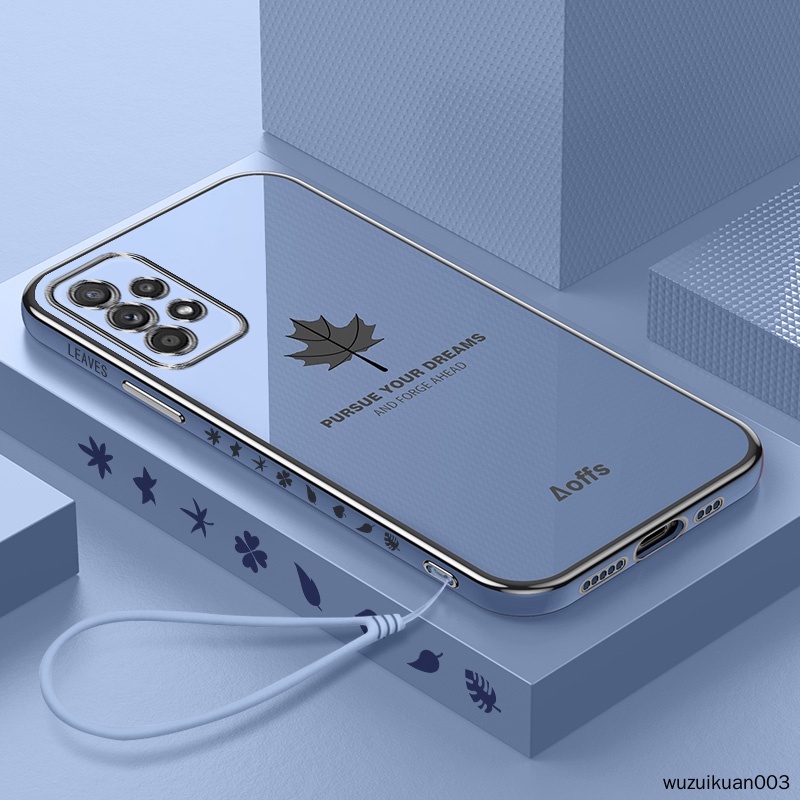 Ốp Điện Thoại Mềm Họa Tiết Lá Phong Có Dây Đeo Cho Samsung A52 A32 A72 A12 A22 A02S