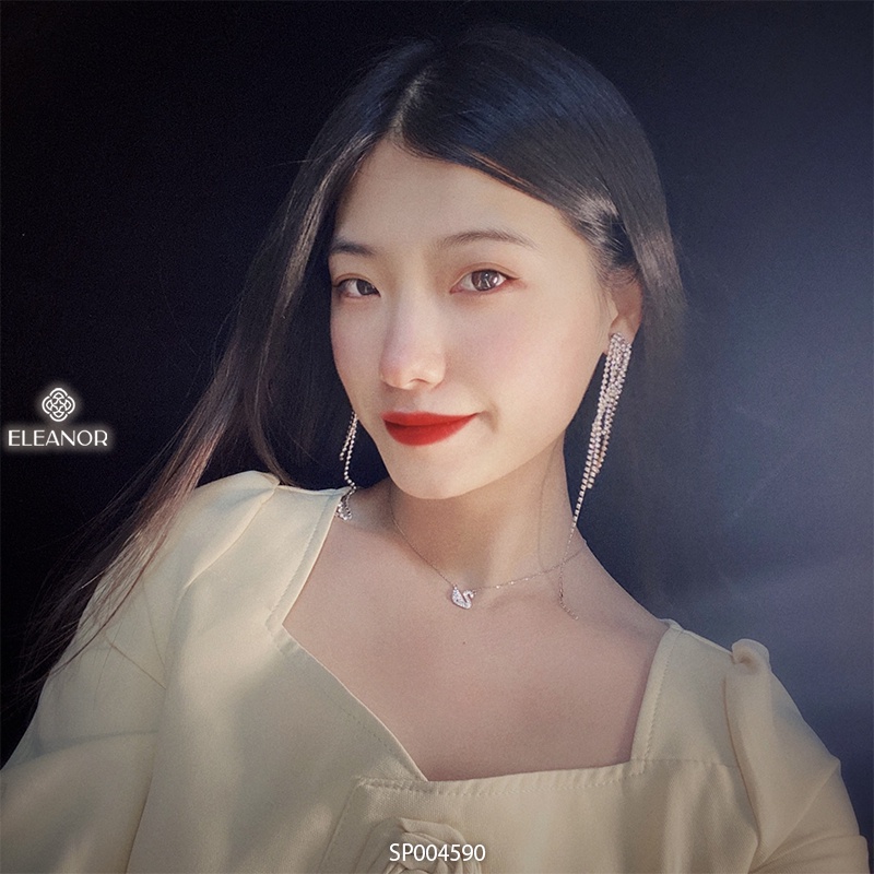 Bông tai nữ nụ chuôi bạc 925 Eleanor Accessories dáng dài đính đá lấp lánh phong cách Hàn Quốc thời trang sang trọng