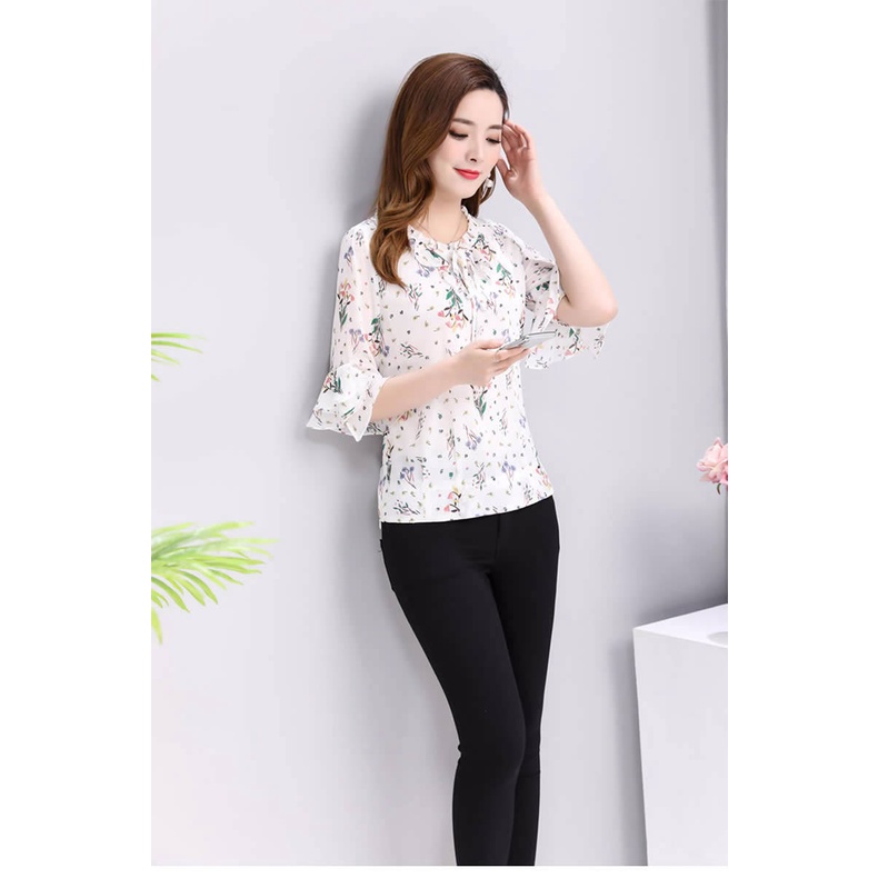 Áo Sơ Mi chiffon Tay Ngắn In Hoa Thời Trang Mùa Hè Cho Phụ Nữ Trung Niên