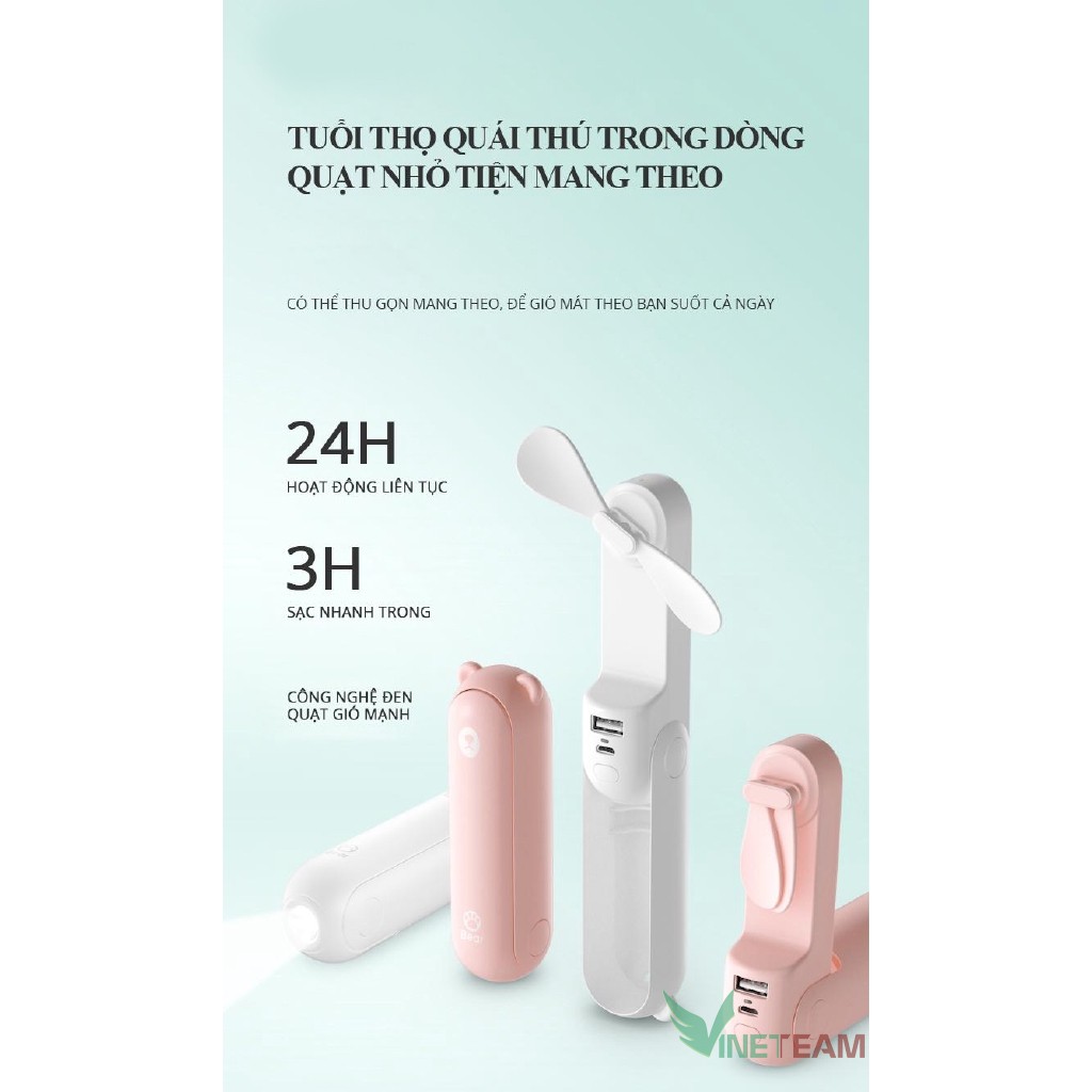 Quạt mini Quạt Cầm Tay Đa Năng 3 Trong 1 Quạt Kiêm Đèn Pin và Sạc Dự Phòng Có Thể Gấp Gọn Pin Cực Trâu 2000mAh -dc4036 | BigBuy360 - bigbuy360.vn