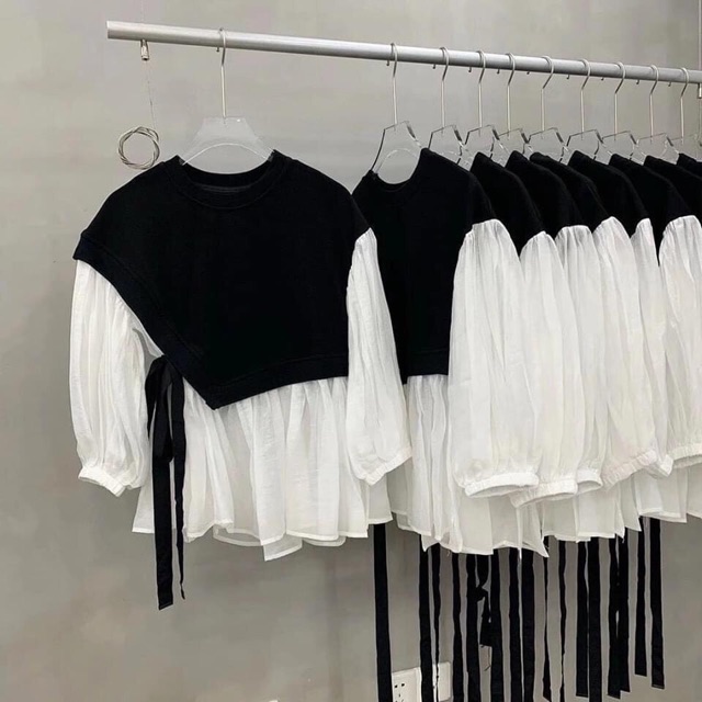 Áo Babydoll Bánh Bèo Phối Thắt Nơ Eo QC Cao Cấp ❤️