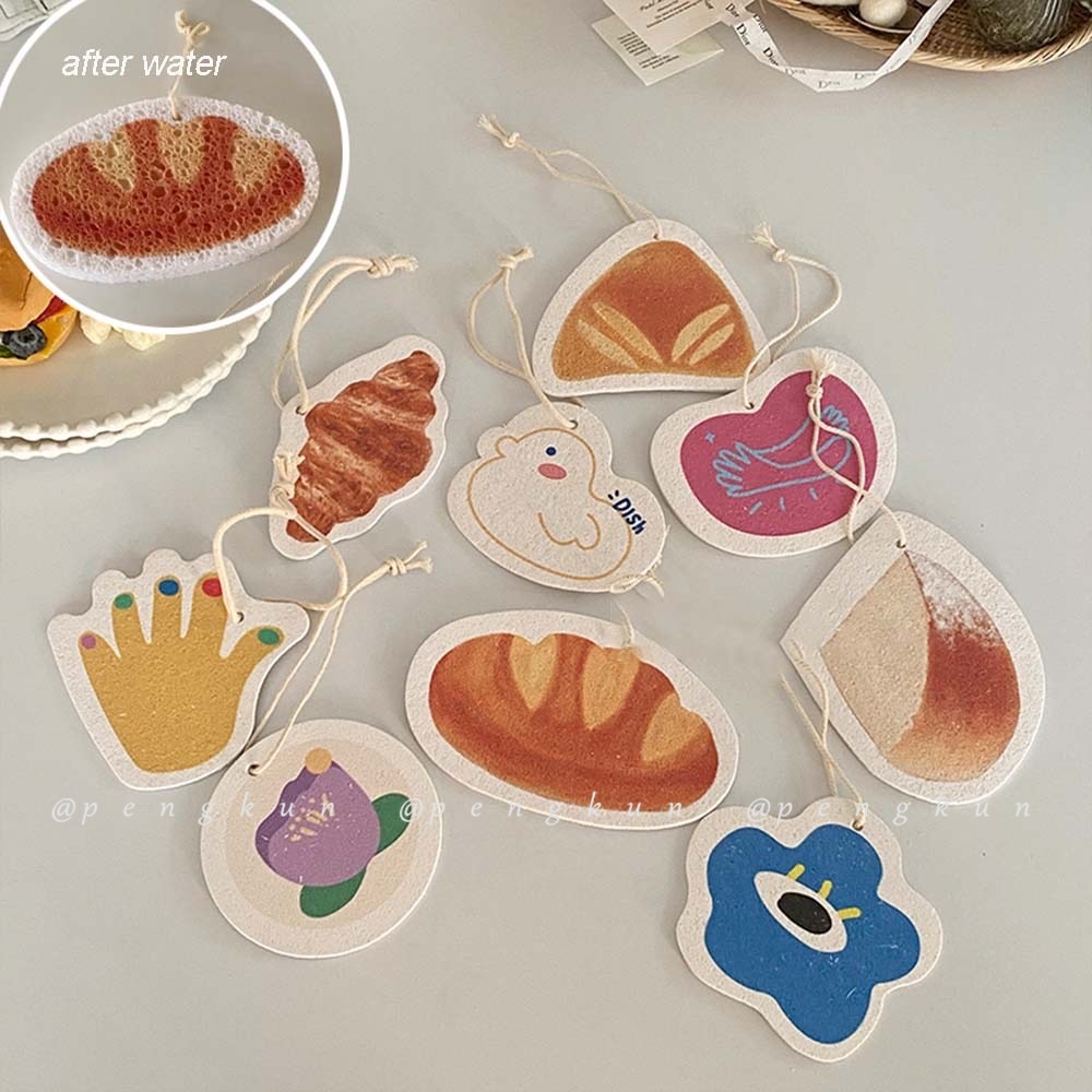 Miếng rửa chén dĩa bằng cotton bột gỗ hoạt hình thấm hút nước phong cách Hàn Quốc tiện dụng