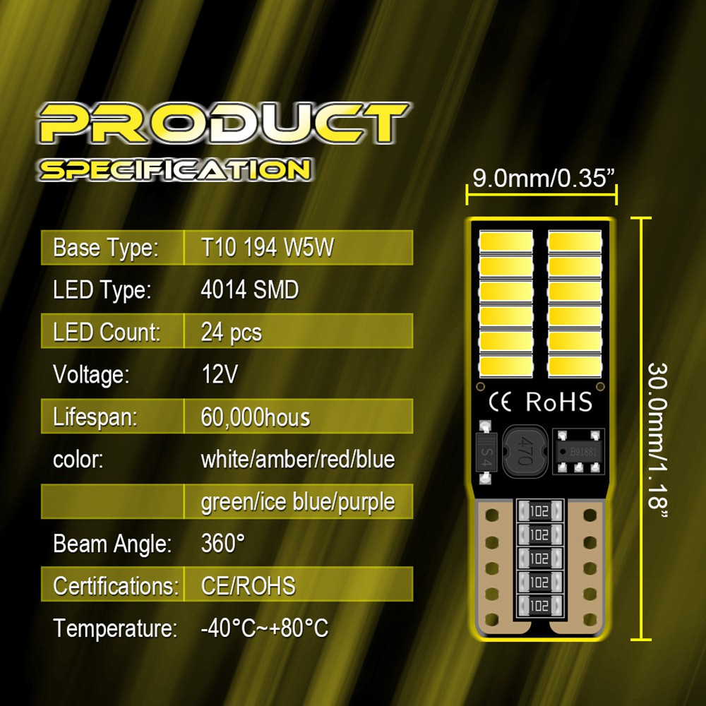 Chip Đèn LED T10 194 W5W 4014 DRL 24-SMD 4014 Chuyên Dụng Cho Xe Hơi
