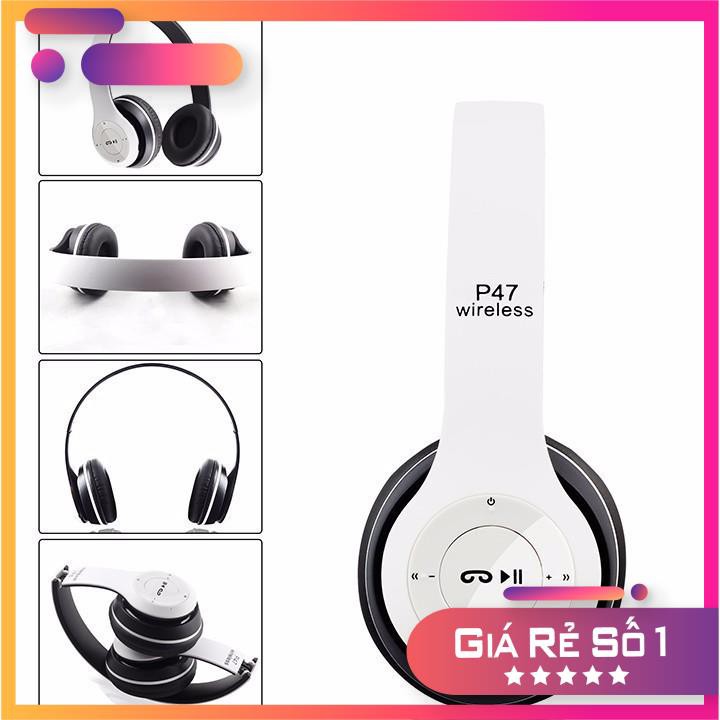 tai nghe bluetooth P47 chụp tai bass đập cực mạnh, tai nghe không dây P47 có khe cắm thẻ nhớ