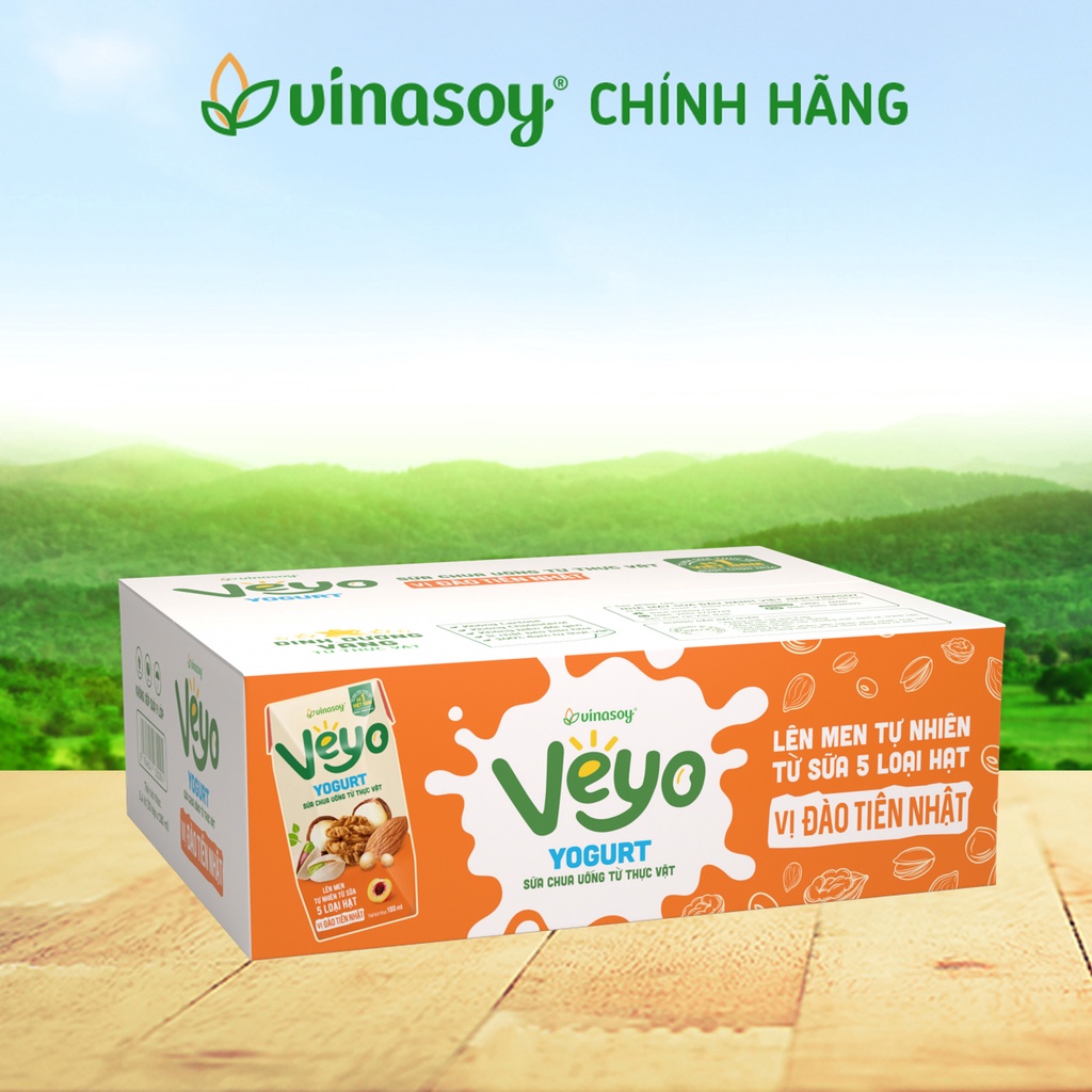 Thùng Sữa chua uống từ thực vật  Veyo Yogurt vị Đào Tiên Nhật (30 Hộp x 180ml) - Vinasoy