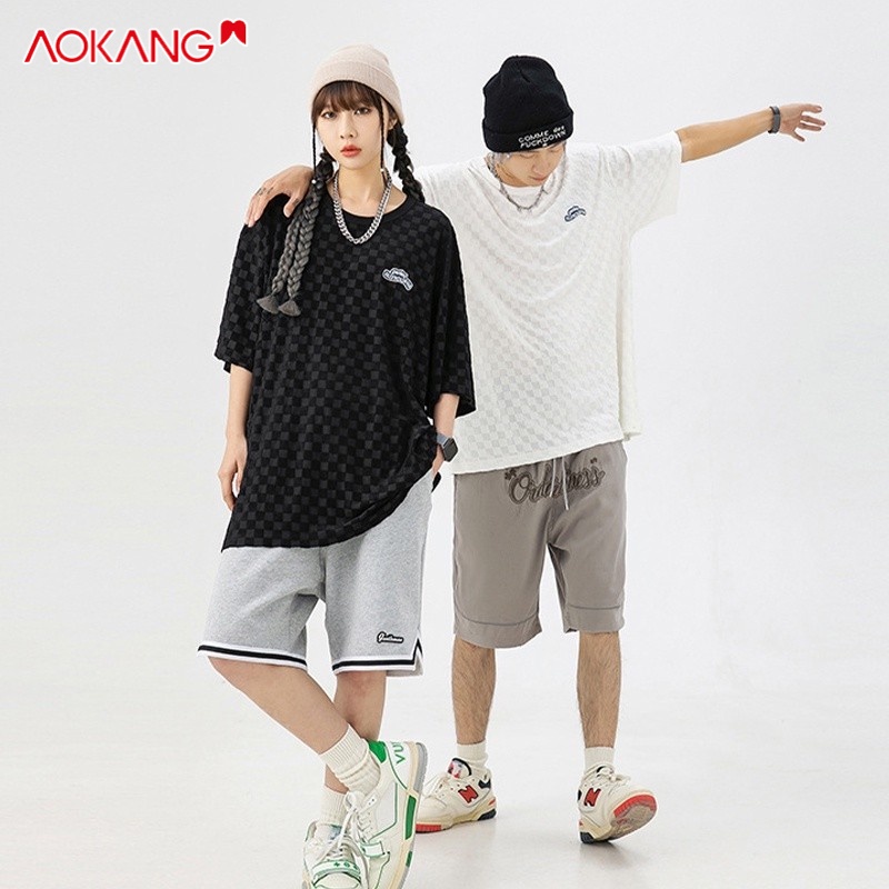 Áo thun AOKANG tay ngắn cổ tròn thêu họa tiết phong cách Nhật Bản thời trang mùa hè cho nam